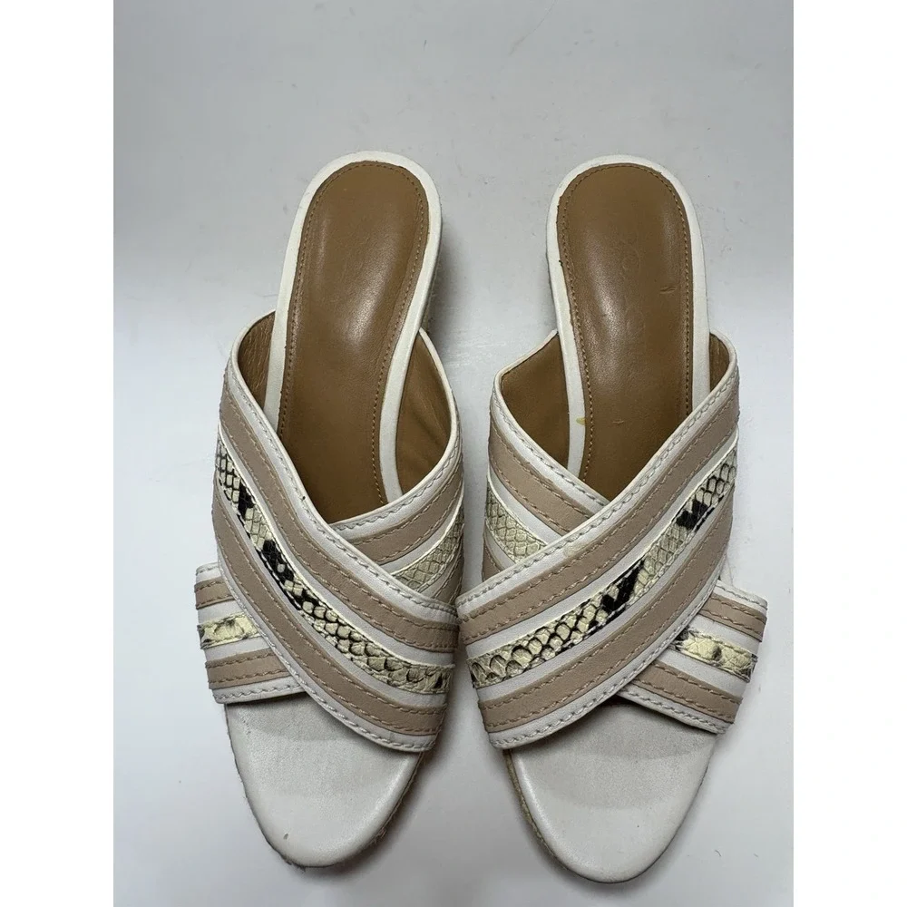 Coach Florentine Open Toe Leather Wedge Sandals Chalk Size‎ 6.5 Boho Resortwear